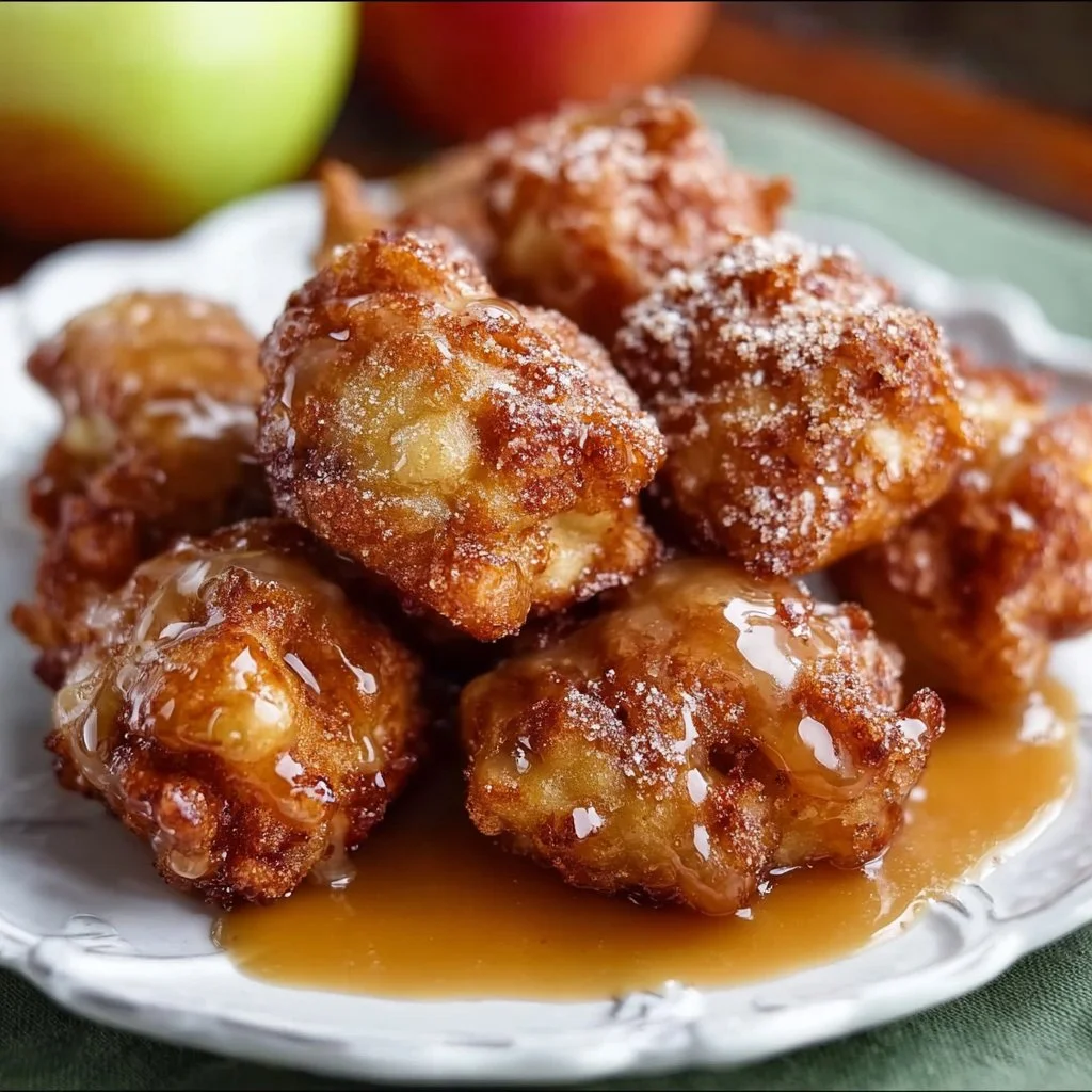 Delicious homemade apple fritter bites served on a plate.
