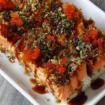 Delicious Spicy Salmon Sushi Bake served in a dish