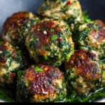 Delicious spinach garlic meatballs served with a savory sauce