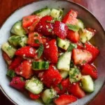 Refreshing Cucumber Strawberry Salad served in a bowl with bright colors.