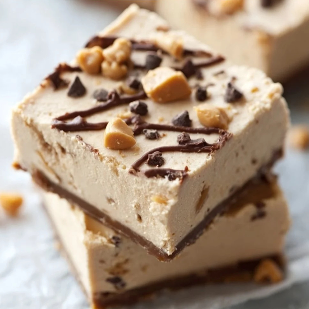 Delicious peanut butter frozen yogurt bars with a creamy texture.
