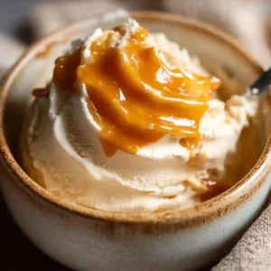 Delicious Ninja Creami salted caramel protein ice cream in a bowl.