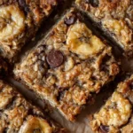 Delicious banana oatmeal bars stacked on a plate, perfect for breakfast or snacks.
