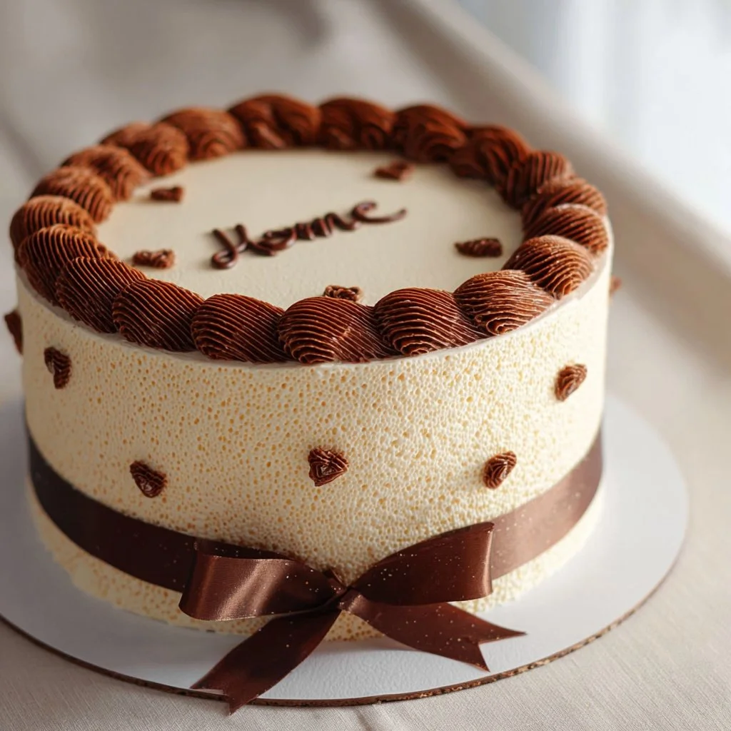 Deliciously moist brown cake topped with chocolate frosting and fruits.