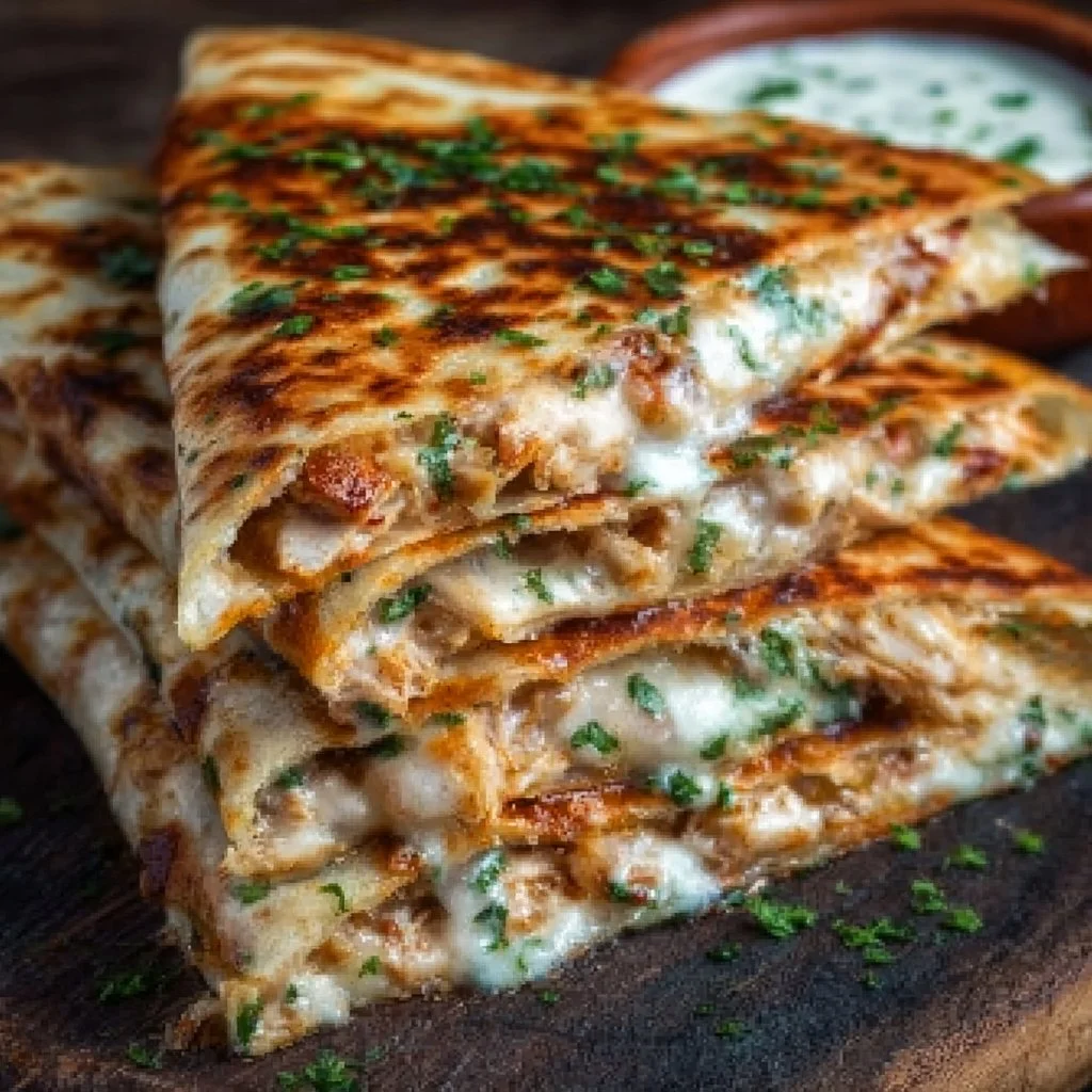 Delicious cheesy hot honey chicken quesadillas on a plate