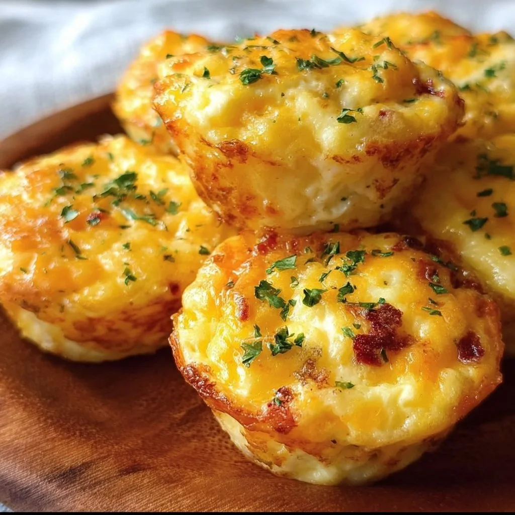 Cheesy muffin tin cottage cheese egg bites served on a plate