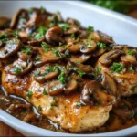 Plate of Chicken Marsala with mushrooms and sauce
