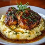 Chipotle Honey Chicken thighs served with smoked Gouda mashed potatoes