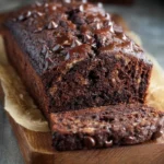 Delicious slice of Chocolate Banana Bread with chocolate chips and banana slices