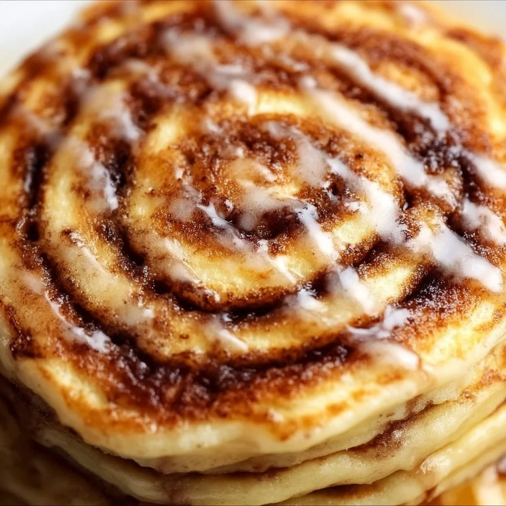 Delicious cinnamon roll pancakes topped with icing