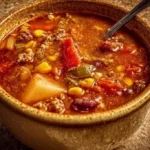 Bowl of delicious Cowboy Soup with beans, corn, and spices