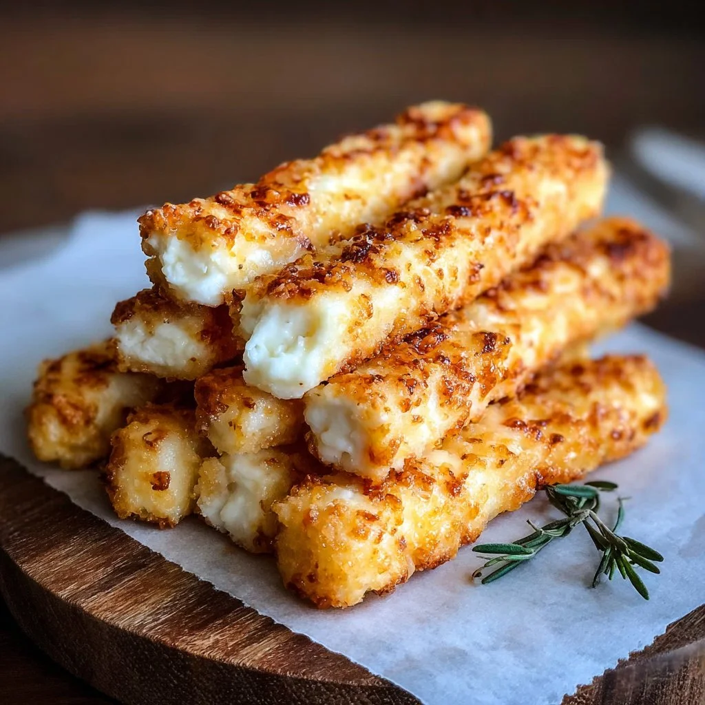 Plate of delicious cottage cheese sticks garnished with herbs