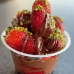 Delicious Dubai chocolate-covered strawberries on a decorative plate