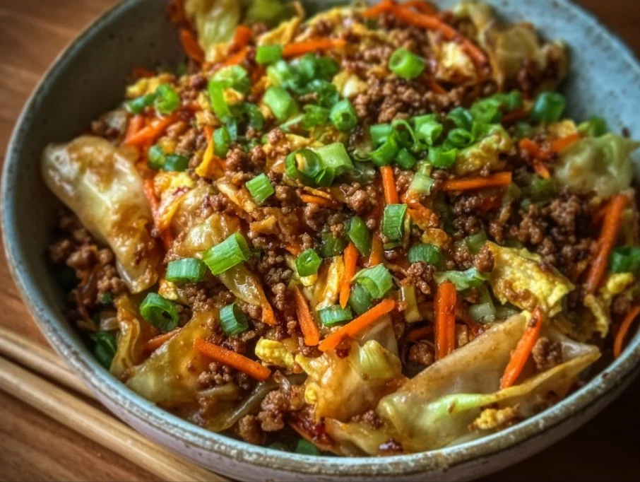 Delicious Egg Roll in a Bowl with colorful veggies and savory flavors