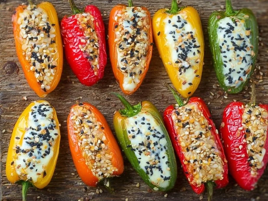 Everything bagel stuffed mini peppers appetizer platter.