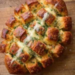 Football shaped cheesy stuffed garlic pull apart bread, perfect for parties and snacks.