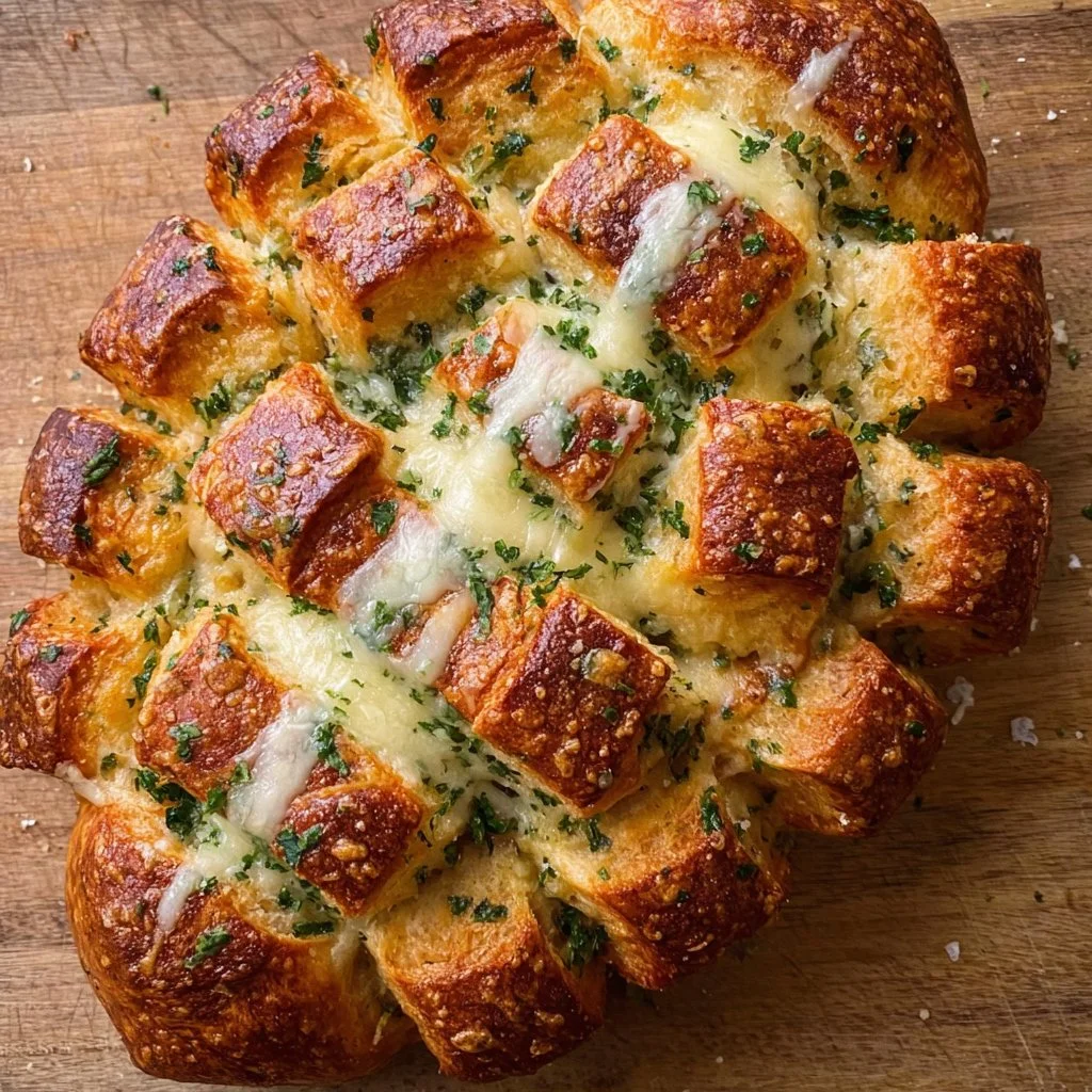 Football shaped cheesy stuffed garlic pull apart bread, perfect for parties and snacks.