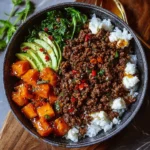 Delicious Ground Beef Hot Honey Bowl with spicy sauce and fresh toppings