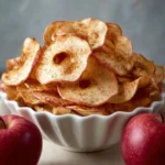 Bowl of homemade apple cinnamon chips for a healthy snack