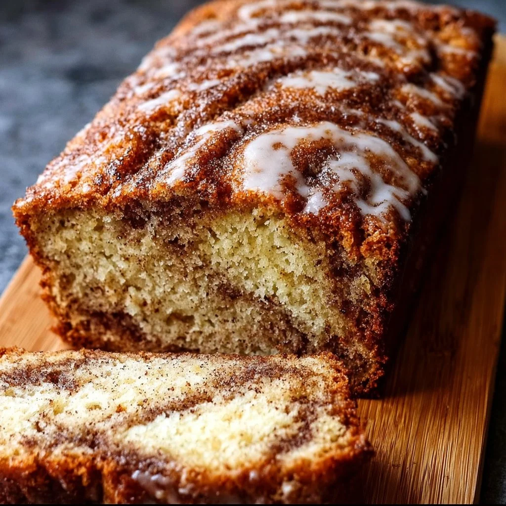 Freshly baked homemade cinnamon swirl banana bread with a rich, sweet aroma