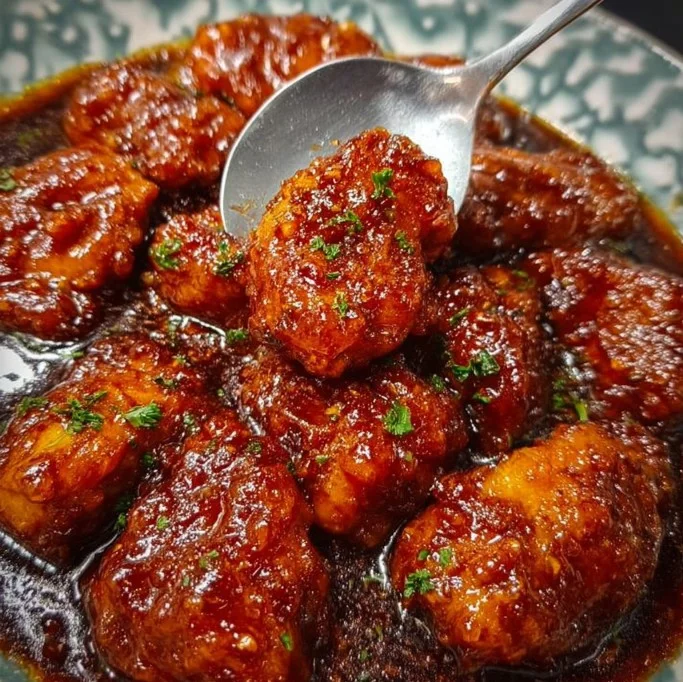 Delicious Honey Butter Chicken served on a plate with a side of vegetables.