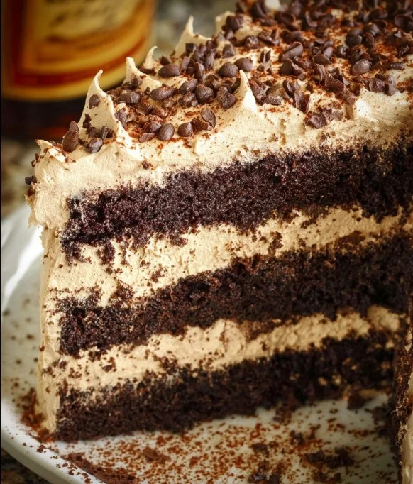 Kahlua Coffee Chocolate Layer Cake with rich coffee and chocolate layers