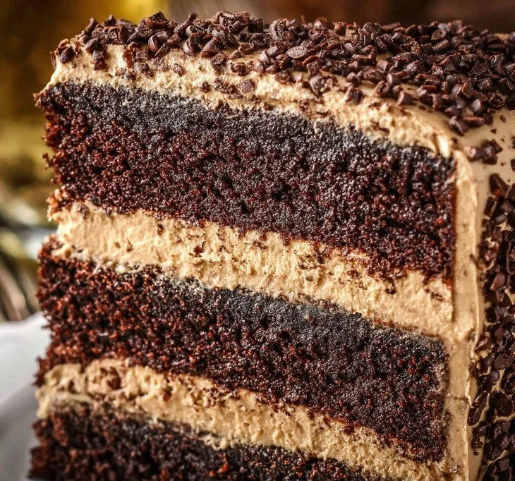 Kahlua Coffee Chocolate Layer Cake with rich coffee and chocolate layers