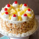 Delicious Pina Colada Layer Cake with tropical coconut and pineapple layers