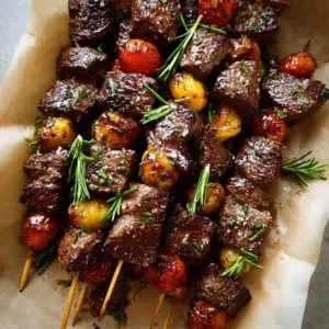 Delicious rosemary garlic steak kebabs grilled to perfection