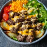 Savory smash burger bowl with fresh ingredients and low-carb options