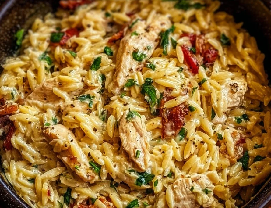 Slow Cooker Creamy Tuscan Chicken Orzo