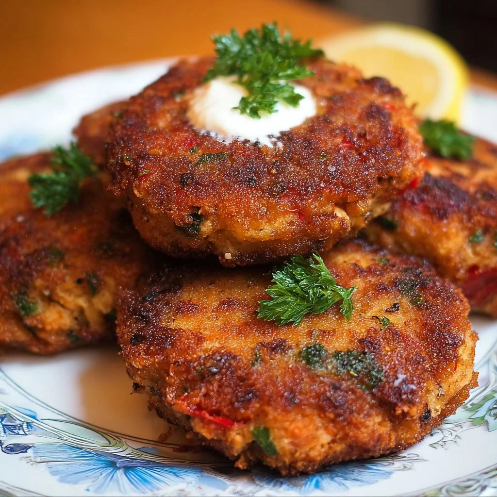 Southern salmon croquettes crispy golden brown served on a plate
