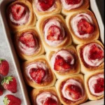 Delicious homemade strawberry cinnamon rolls on a plate