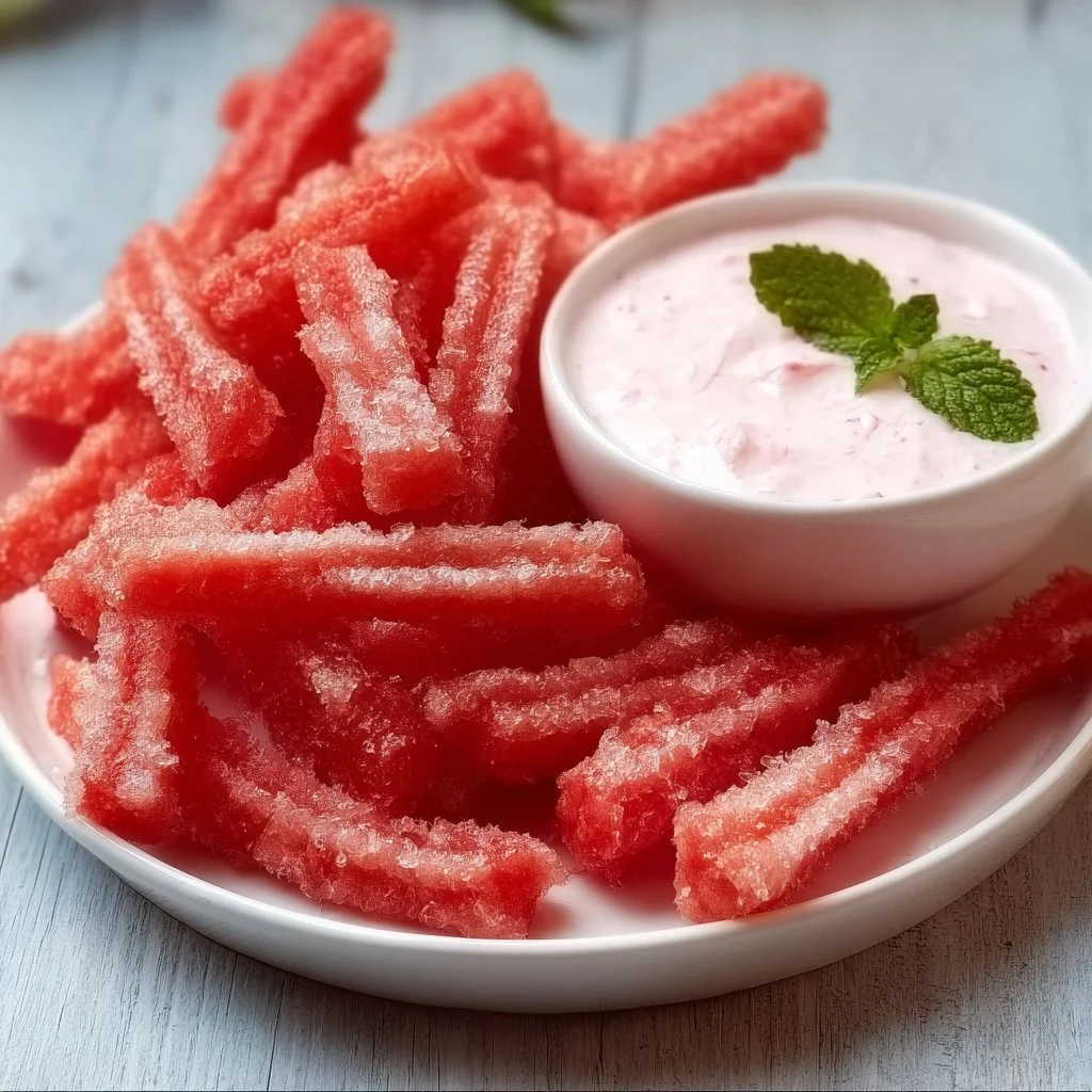 Watermelon Fries with Strawberry Yogurt Dip