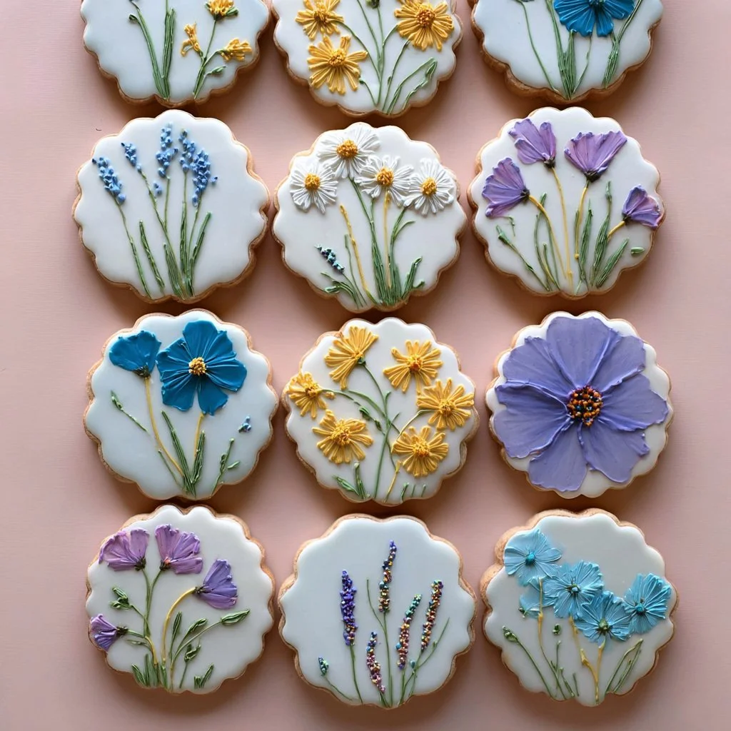 Wildflower Cookie Set featuring beautifully decorated cookies in floral designs.