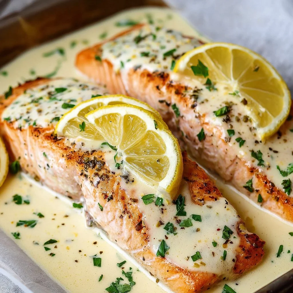 Baked Salmon with Lemon Butter Cream Sauce