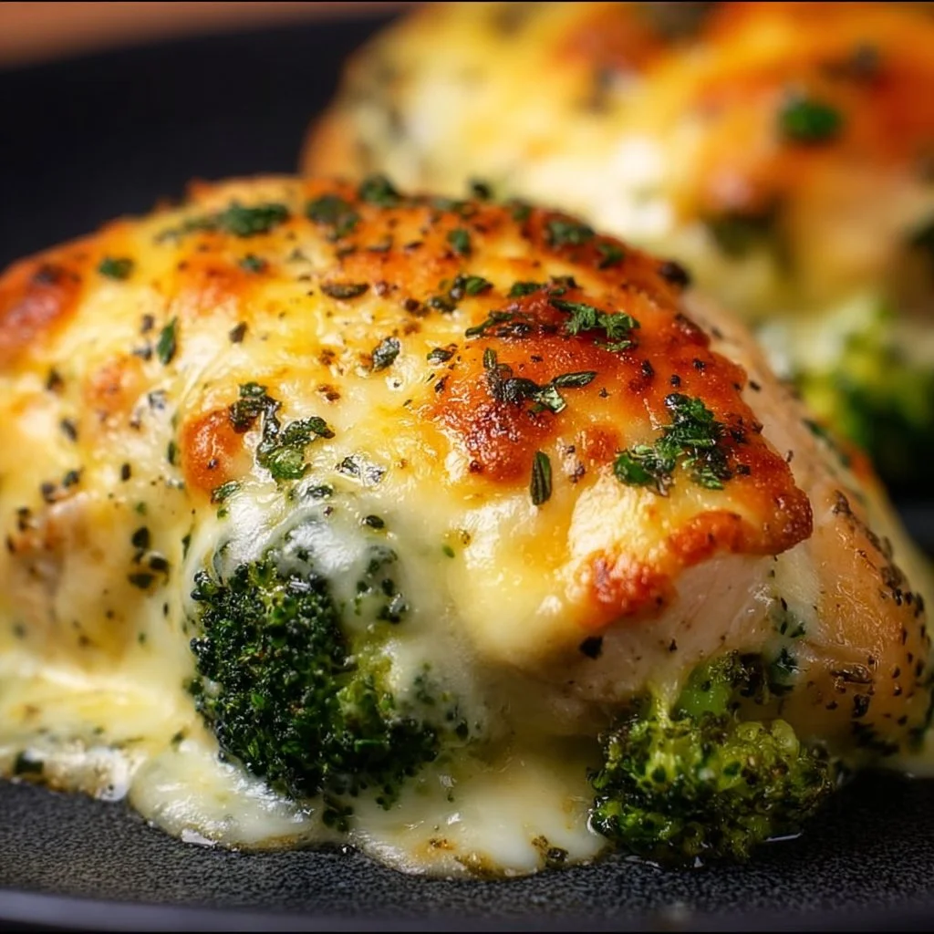 Broccoli Cheese Stuffed Chicken Breast plate with garnish