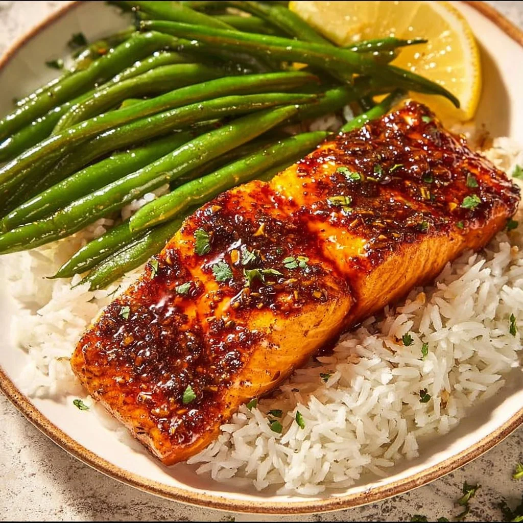 Cajun honey butter salmon dish garnished with herbs on a plate