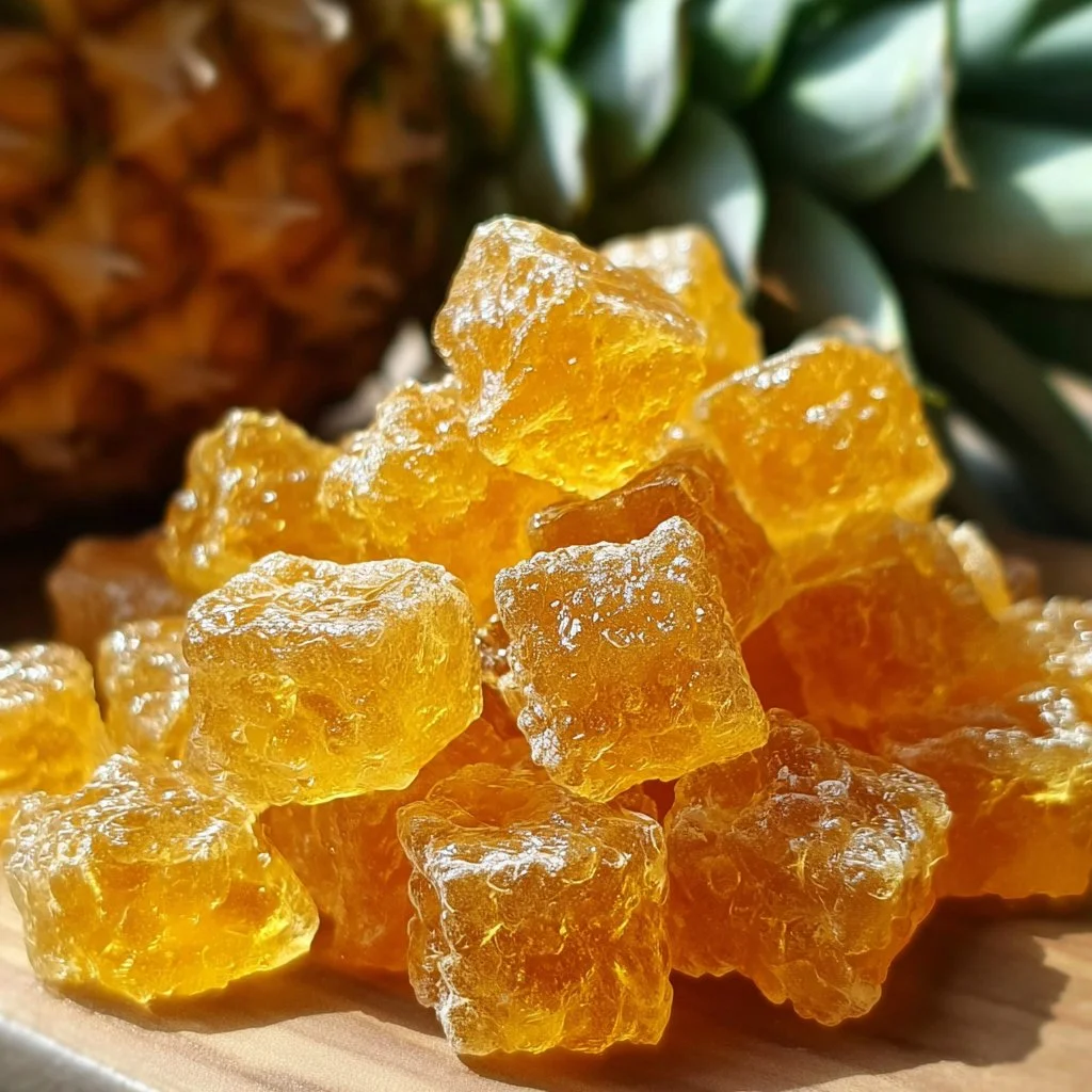 Deliciously sweet candied pineapple bites on a plate