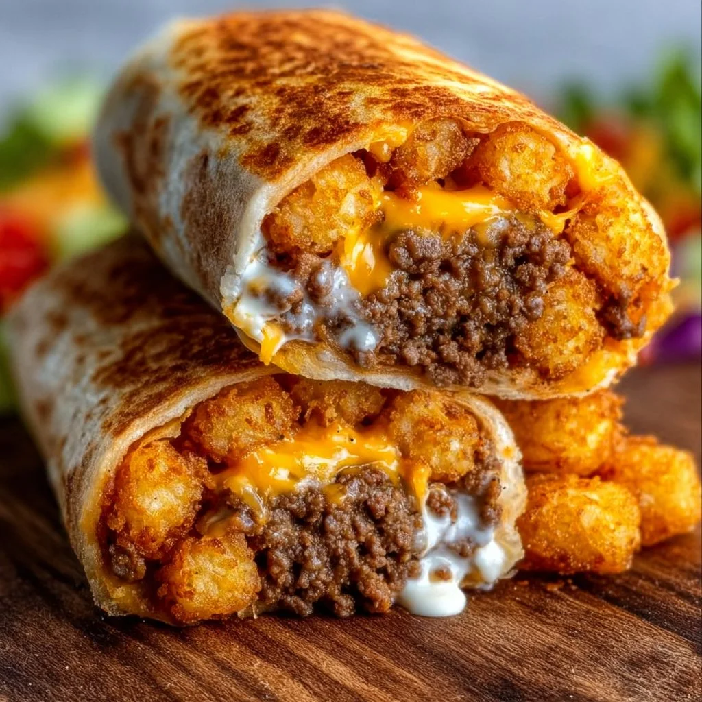 Cheesy Beef Tater Tot Wraps