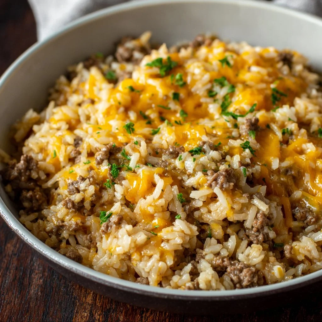 Cheesy Ground Beef and Rice Casserole