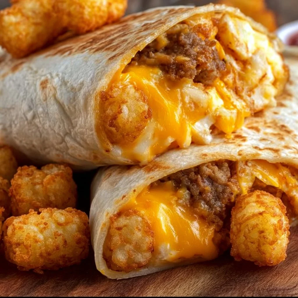 Cheesy Potato Burritos with Crispy Tater Tots
