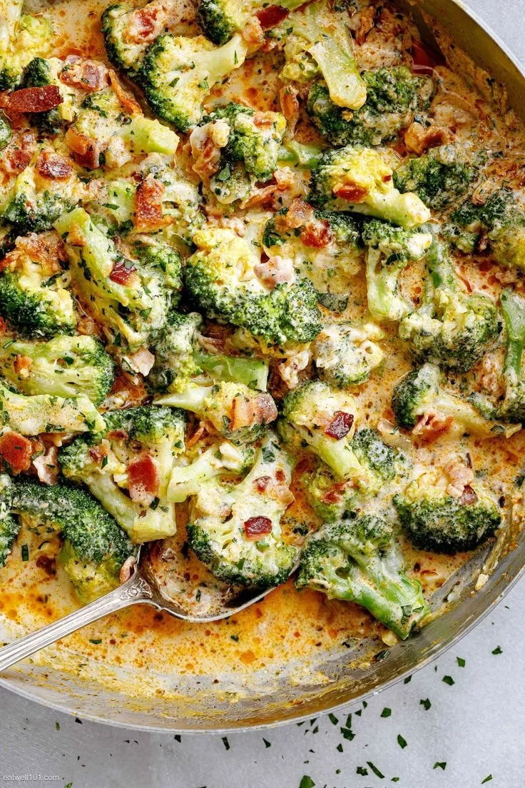 Creamy Garlic Parmesan Broccoli with Bacon