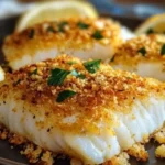 Crispy Baked Fish garnished with herbs on a plate