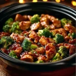 Delicious crockpot teriyaki chicken served with rice and vegetables