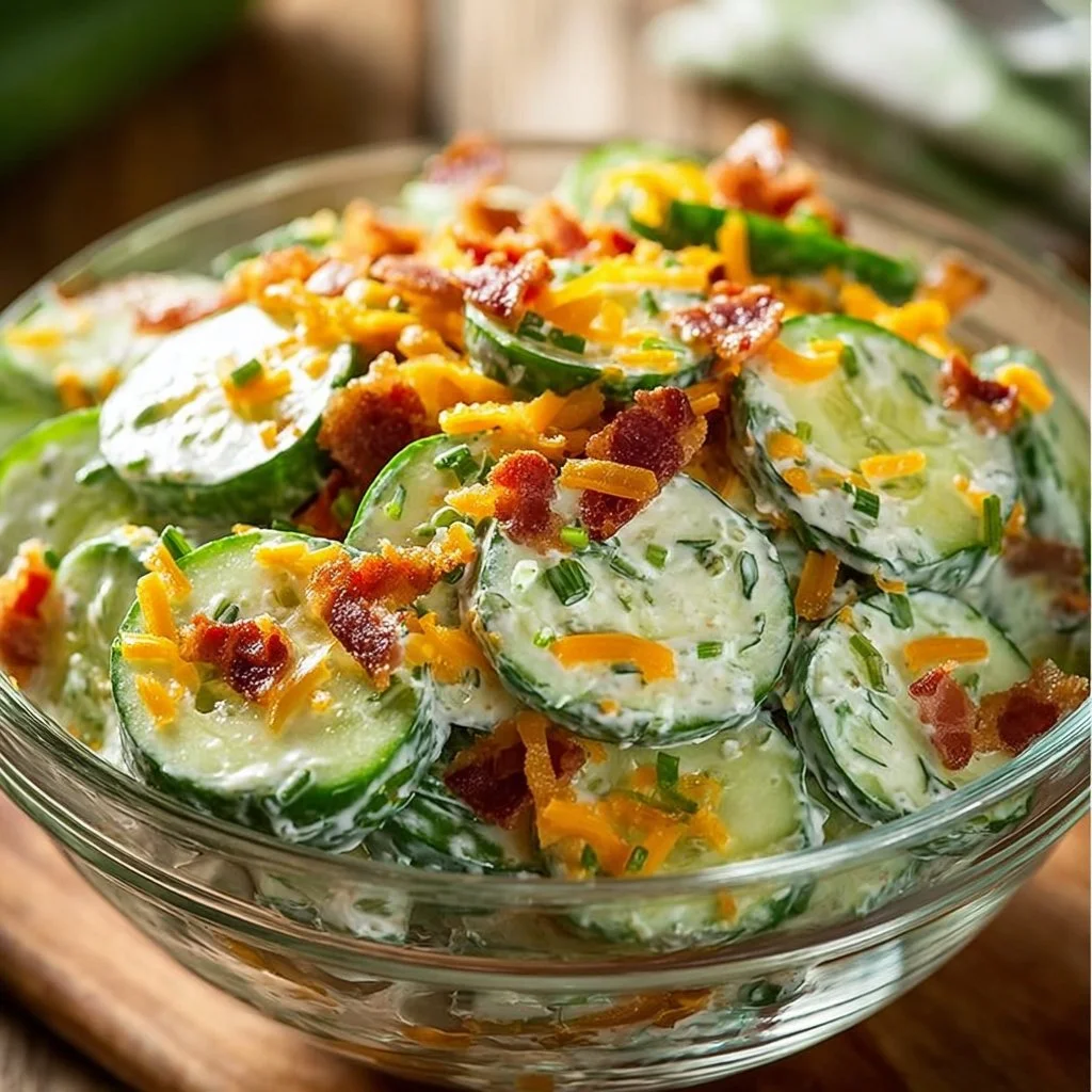 Fresh Cucumber Ranch Salad served in a bowl with vibrant vegetables.