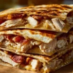 Easy Chicken Bacon Ranch Quesadilla with melted cheese and crispy bacon