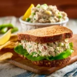 Bowl of easy tuna salad with fresh vegetables and dressing