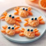 Colorful kids food art arranged into fun shapes and designs on a plate.