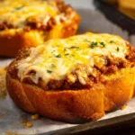 Delicious Garlic Bread Sloppy Joes served on a plate with toppings.